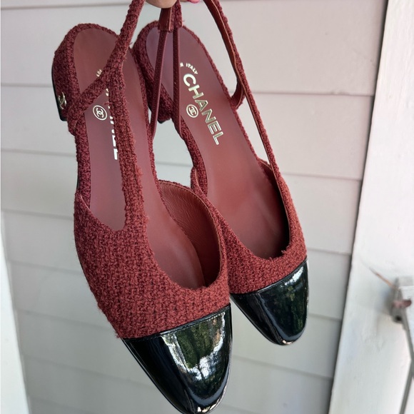 Chanel tweed slingback flats 38 marron/noir 24A collection - Flats 